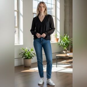 PAIGE Black Lace Button-Up Blouse